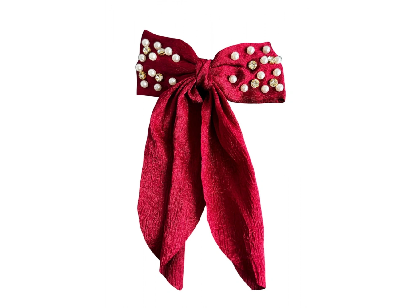 Kırmızı Renk Kurdele Figürlü İnci Ve Taş Detaylı Otomat Toka