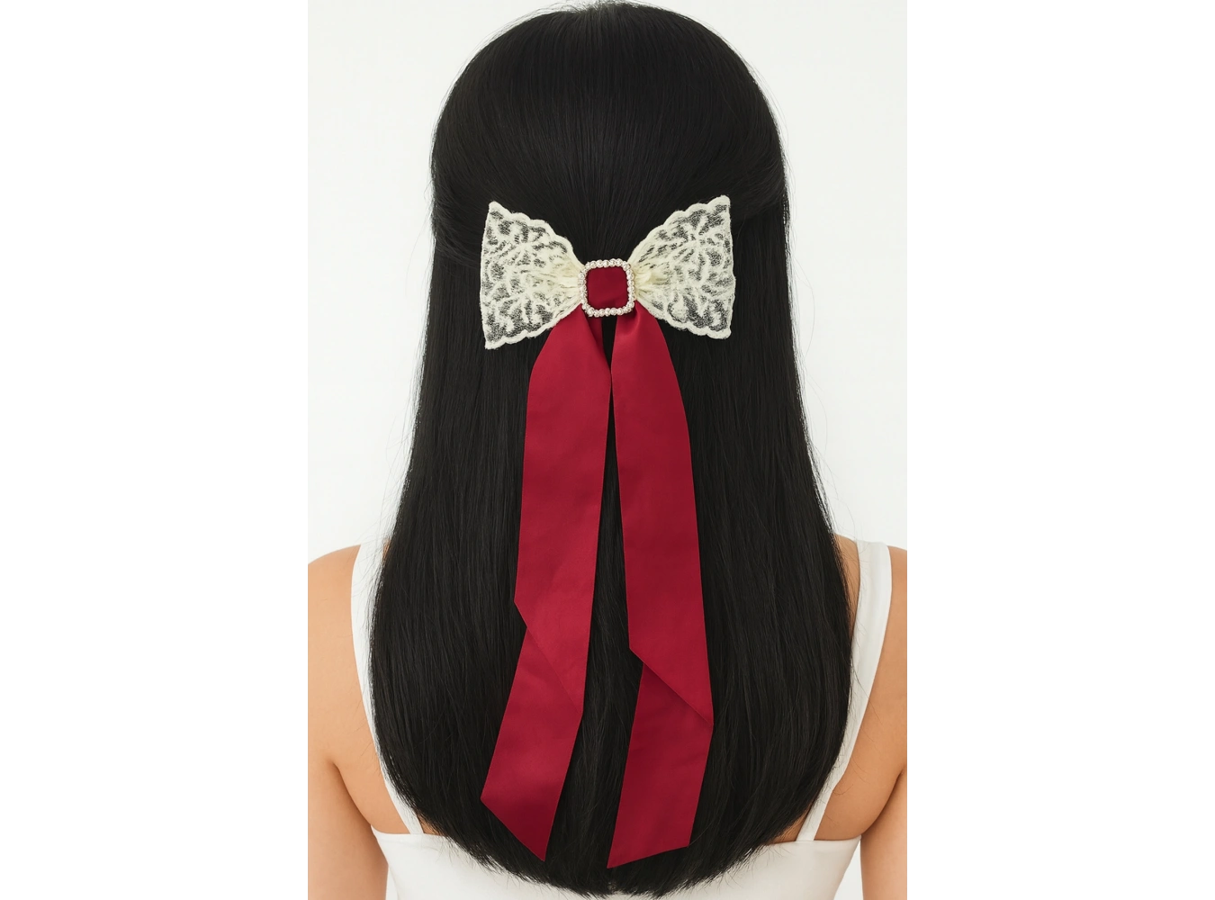 Kırmızı Renk Kurdele Figürlü Taş Detaylı Otomat Toka