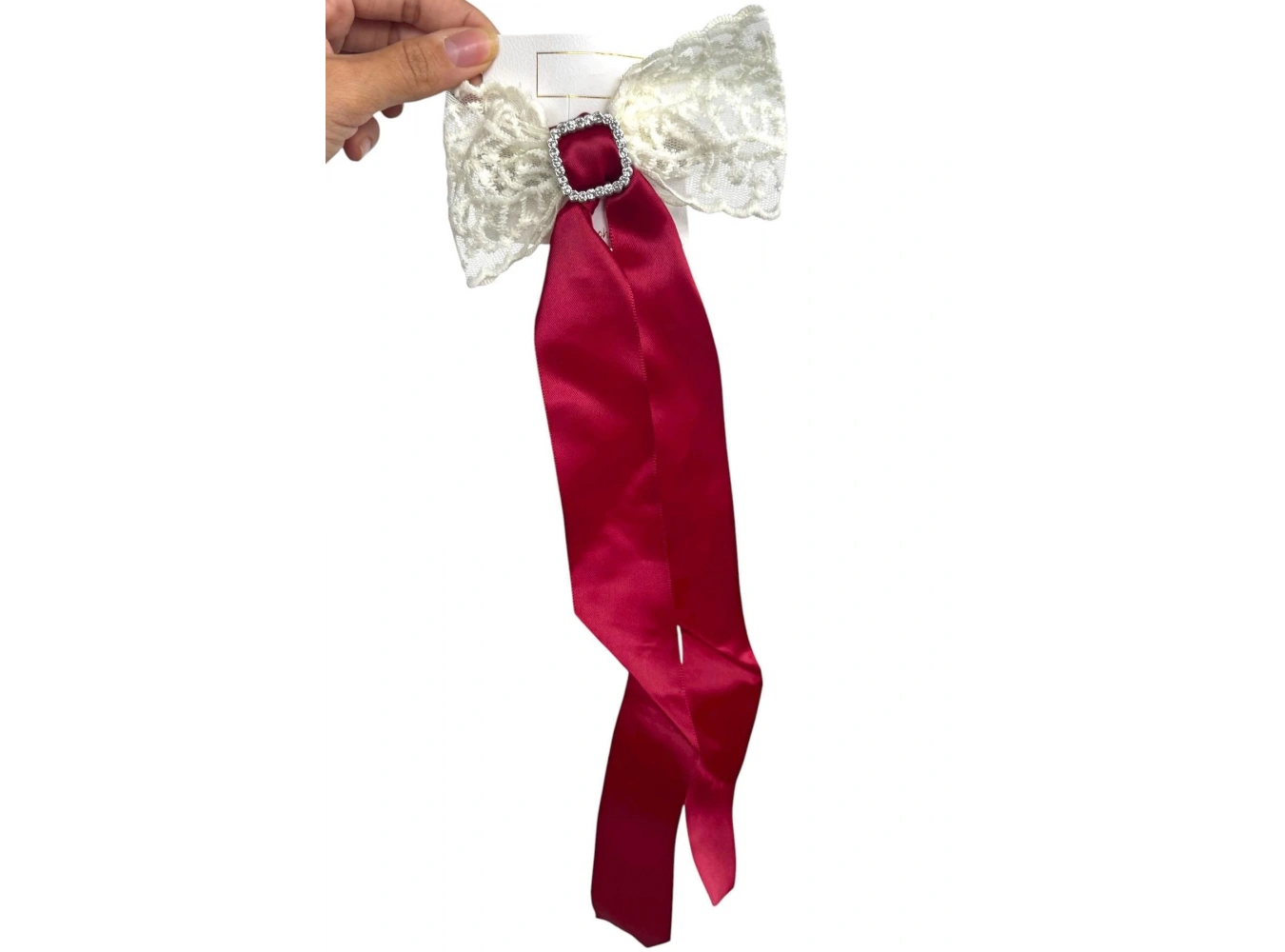 Kırmızı Renk Kurdele Figürlü Taş Detaylı Otomat Toka