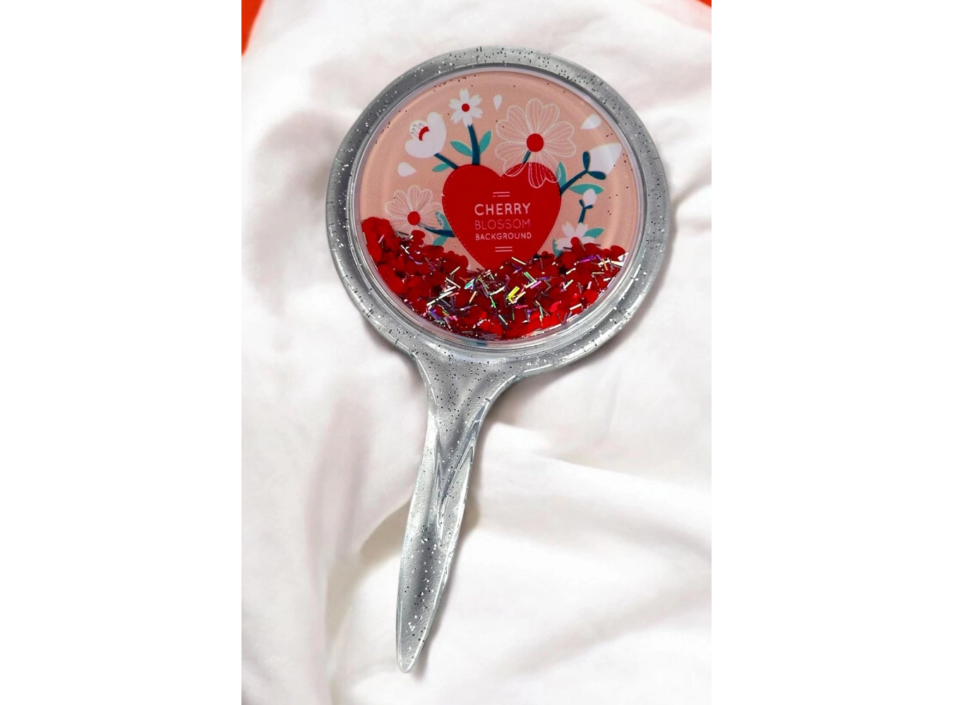 Kırmızı Renk Pul Detaylı Karışık Figürlü El Aynası