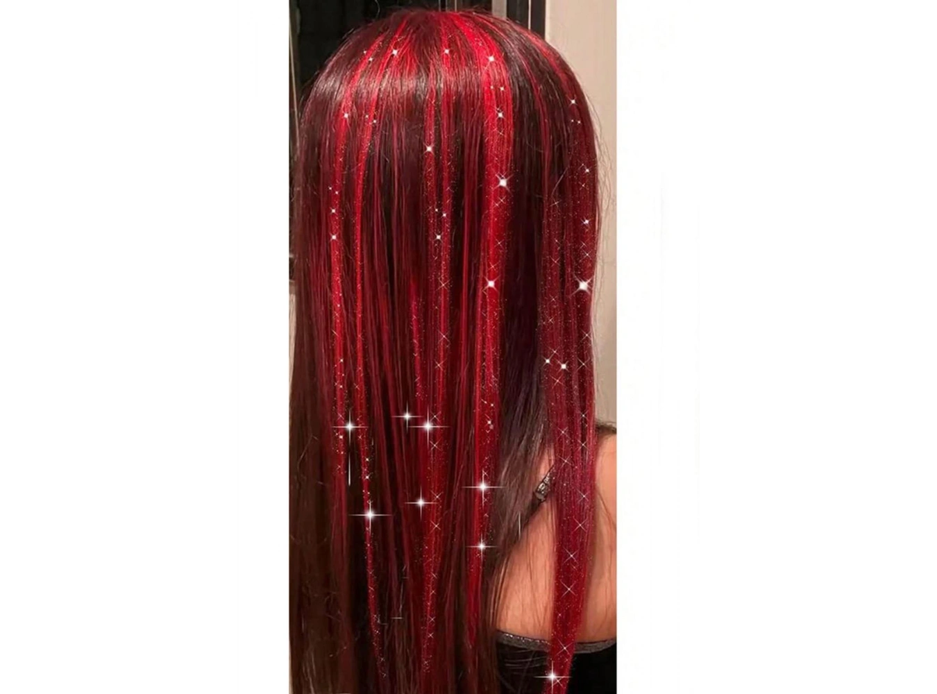 Kırmızı Renk Simli Yan Postiş Hair Tinsel Shiny Hair (50 Cm)