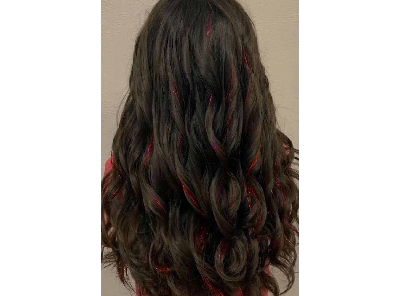 Kırmızı Renk Simli Yan Postiş Hair Tinsel Shiny Hair (50 Cm)