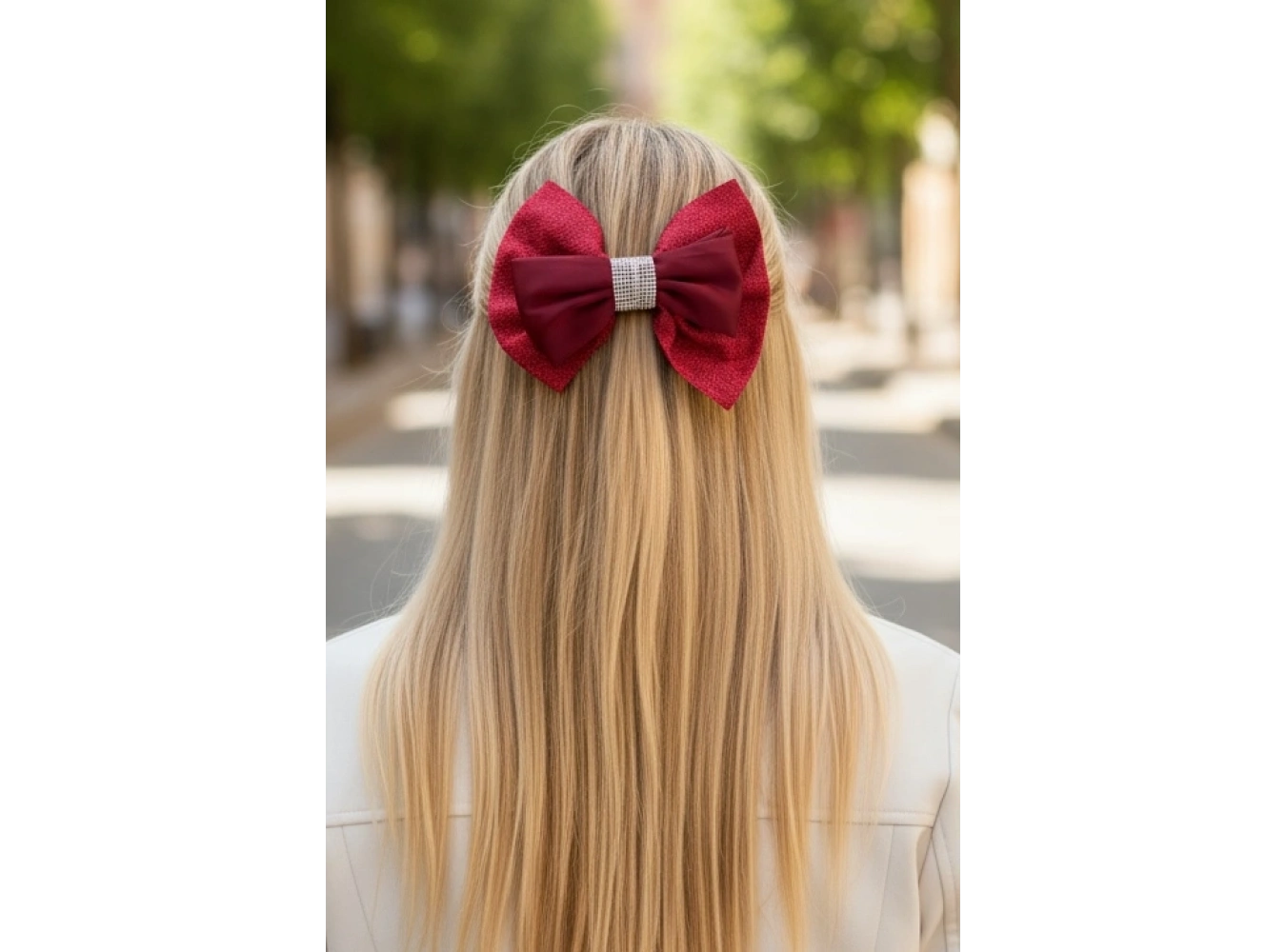 Kırmızı Renk Taş Detaylı Kurdele Otomat Toka