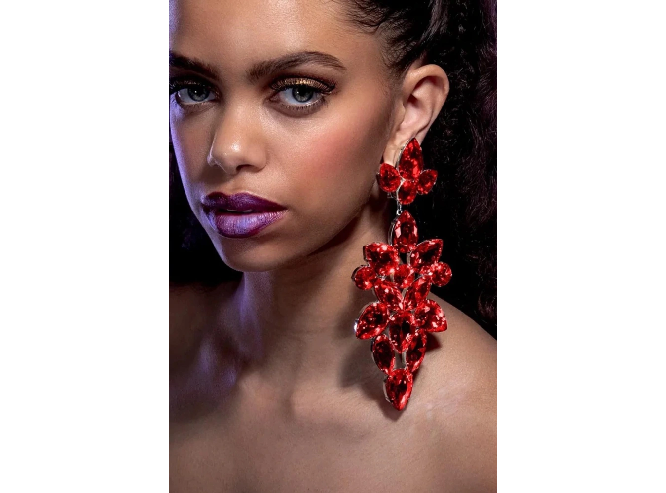 Kırmızı Renk Taşlı Abiye Küpe (Çift) Kına/Gelin Küpe