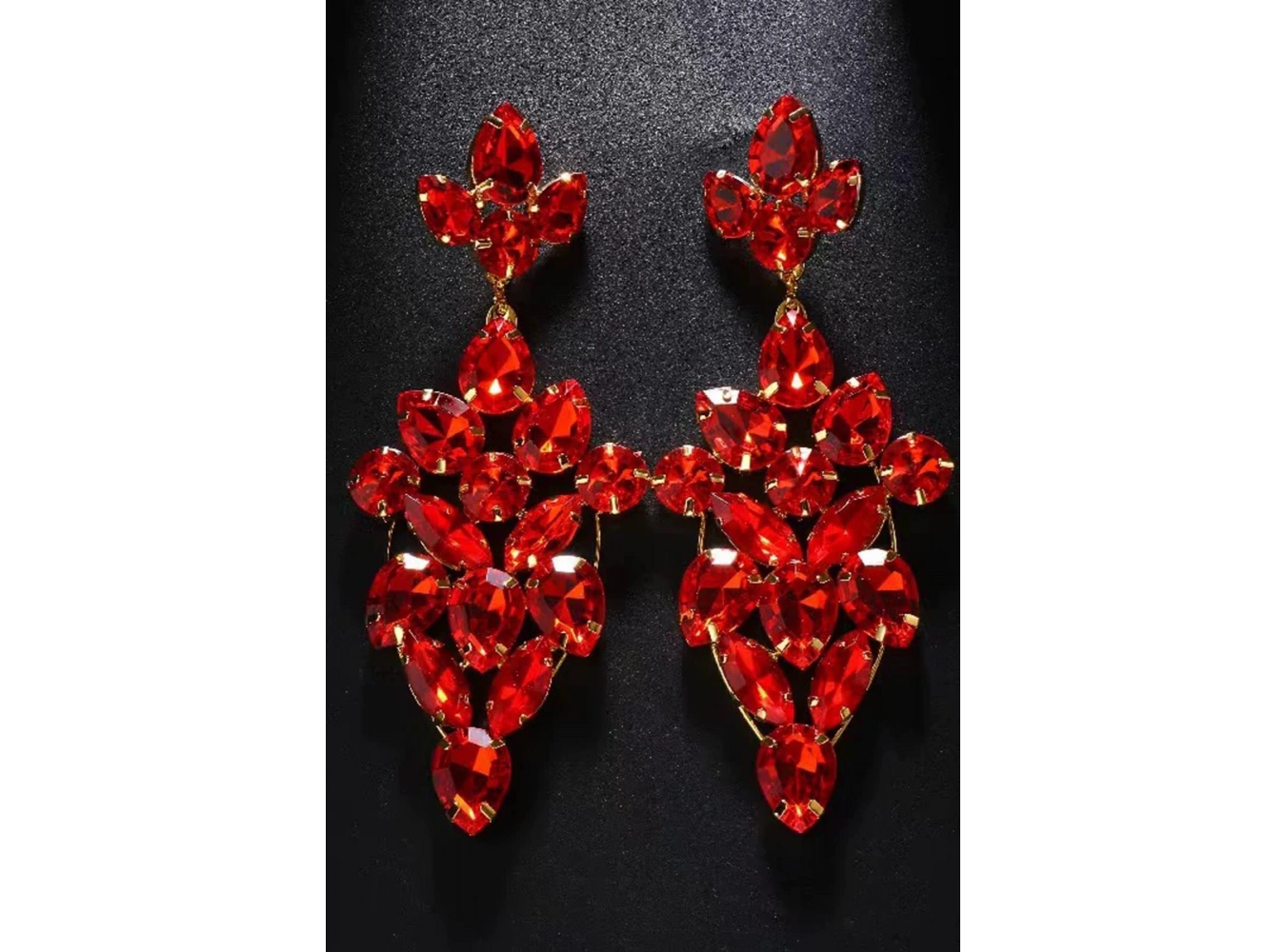 Kırmızı Renk Taşlı Abiye Küpe (Çift) Kına/Gelin Küpe