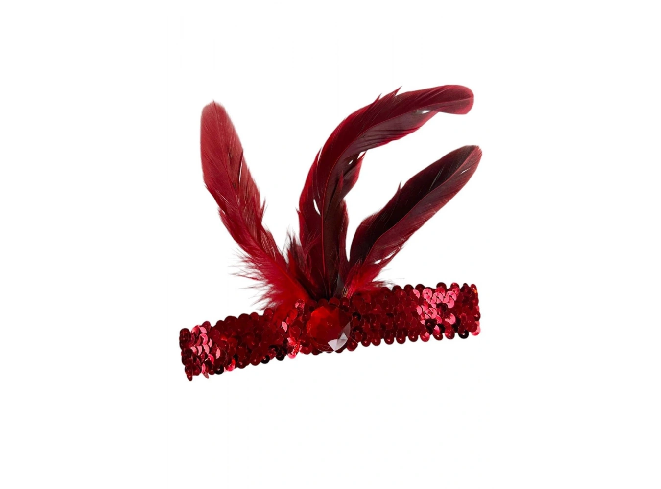 Kırmızı Renk Tüy Figürlü Charleston Saç Bandı