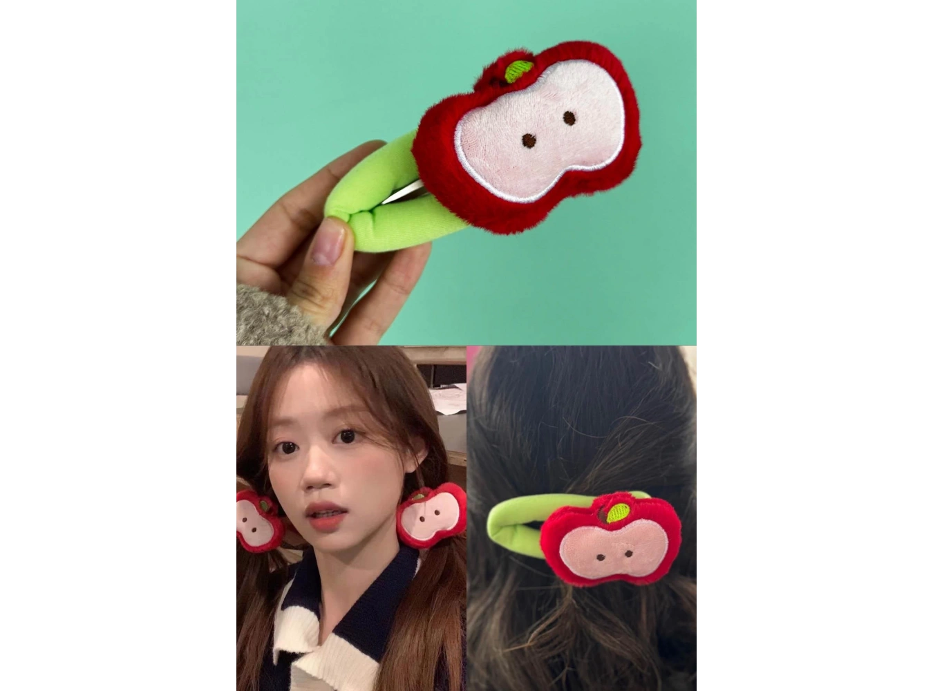 Kırmızı Ve Yeşil Renk Elma Figürlü Yan Toka