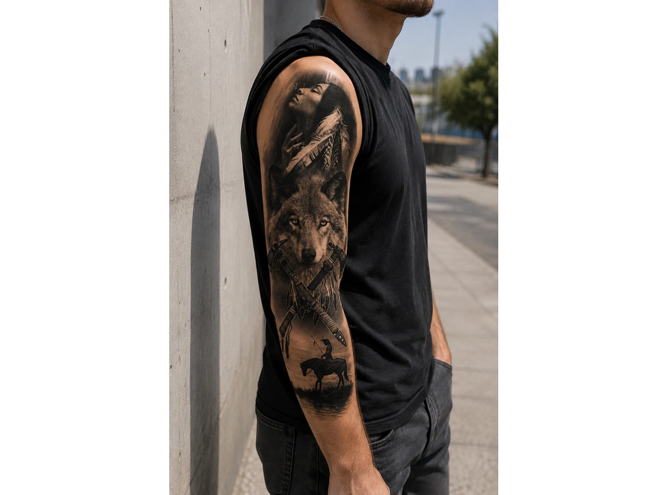 Kızılderili Kız ve Kurt Geçici Dövme Tattoo