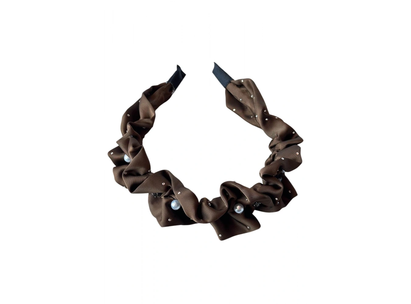 Koyu Kahve Renk Taş Ve İnci Detaylı Taç