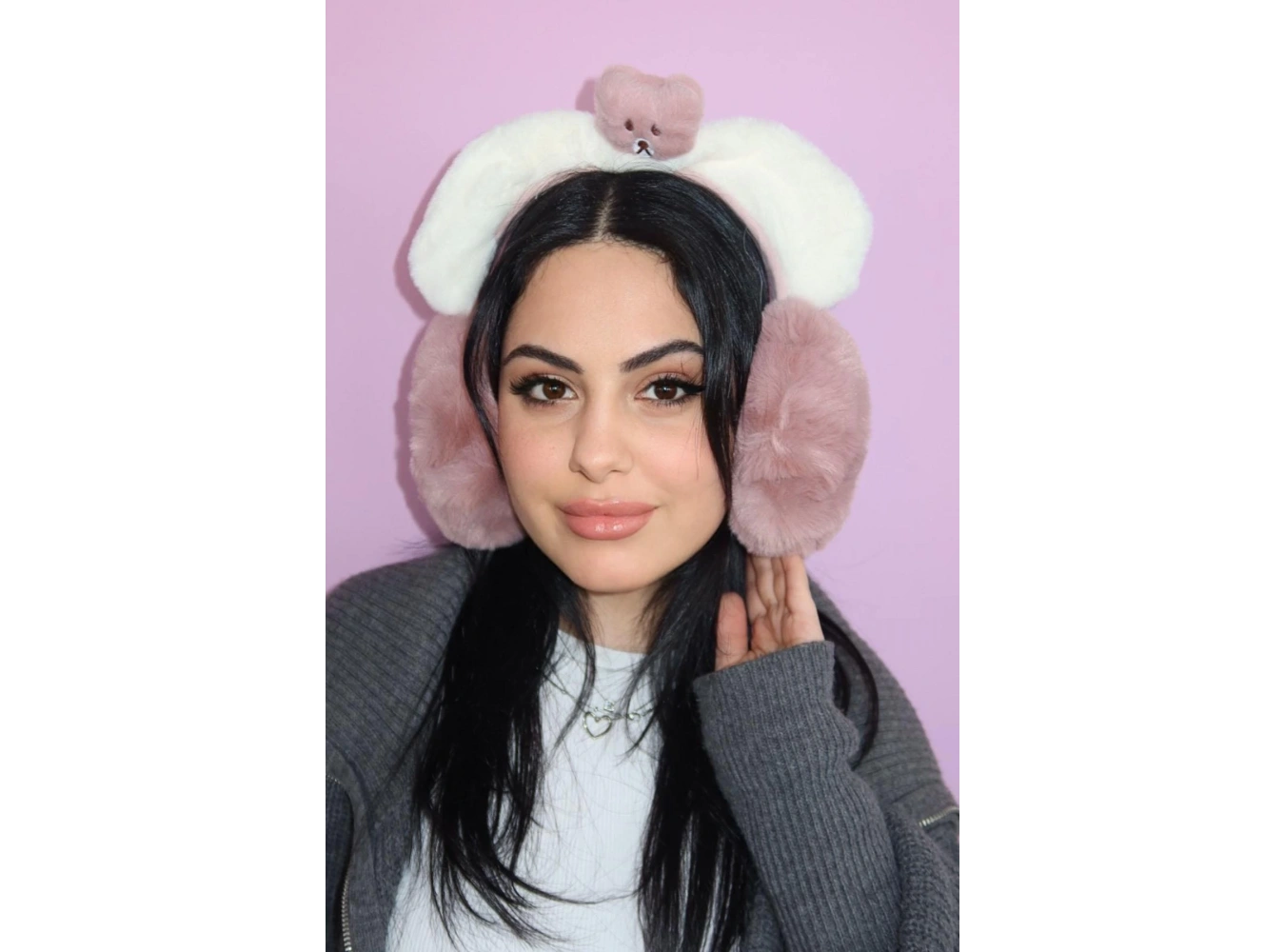 Koyu Pembe Renk Ayıcık Figürlü Peluş Kulaklık