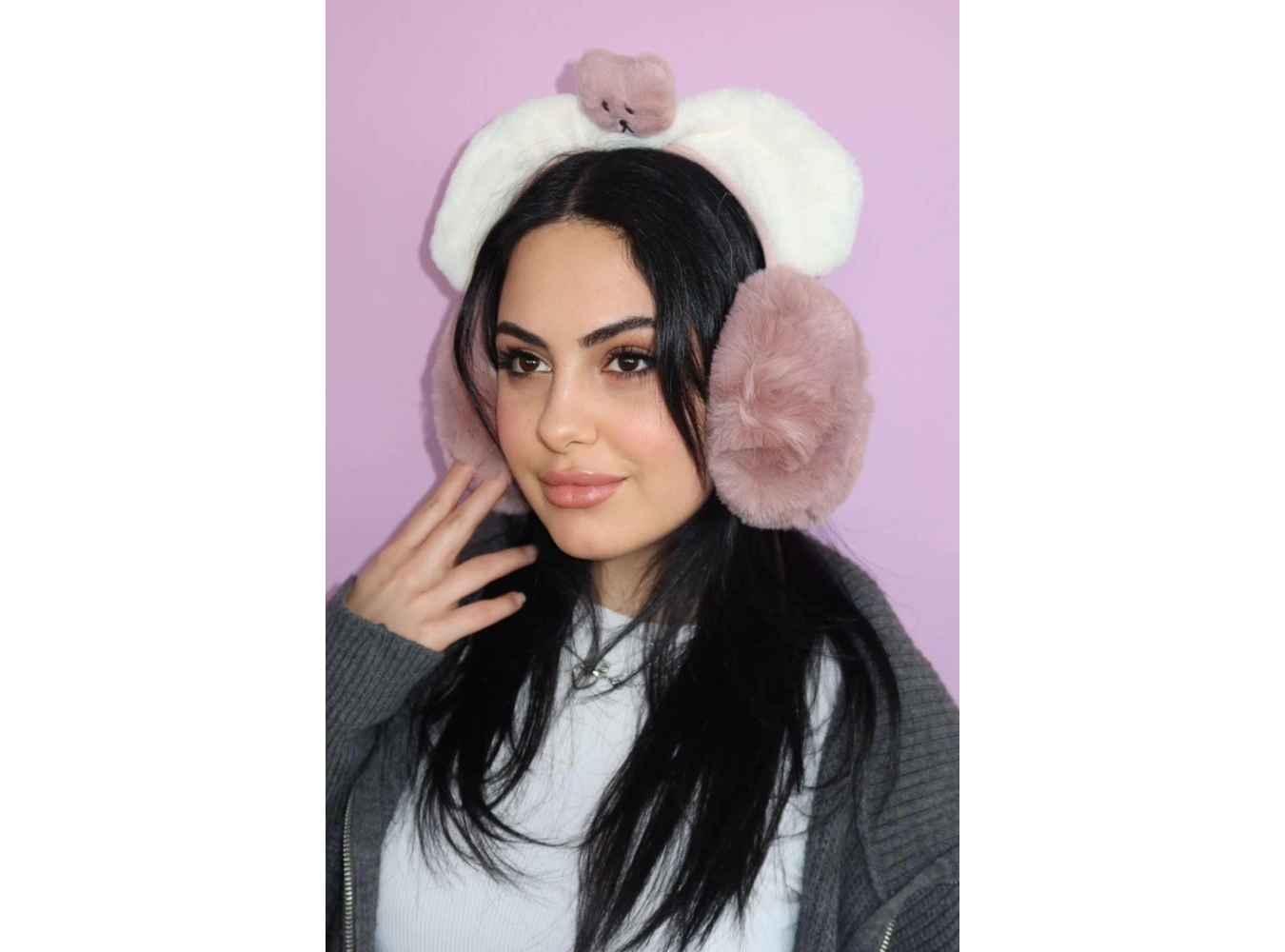 Koyu Pembe Renk Ayıcık Figürlü Peluş Kulaklık