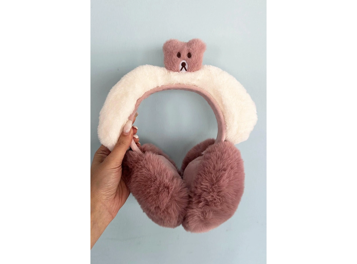 Koyu Pembe Renk Ayıcık Figürlü Peluş Kulaklık