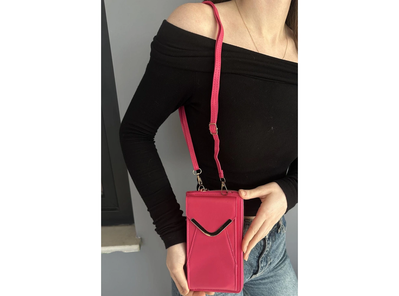 Koyu Pembe Renk Kadın Deri Çanta