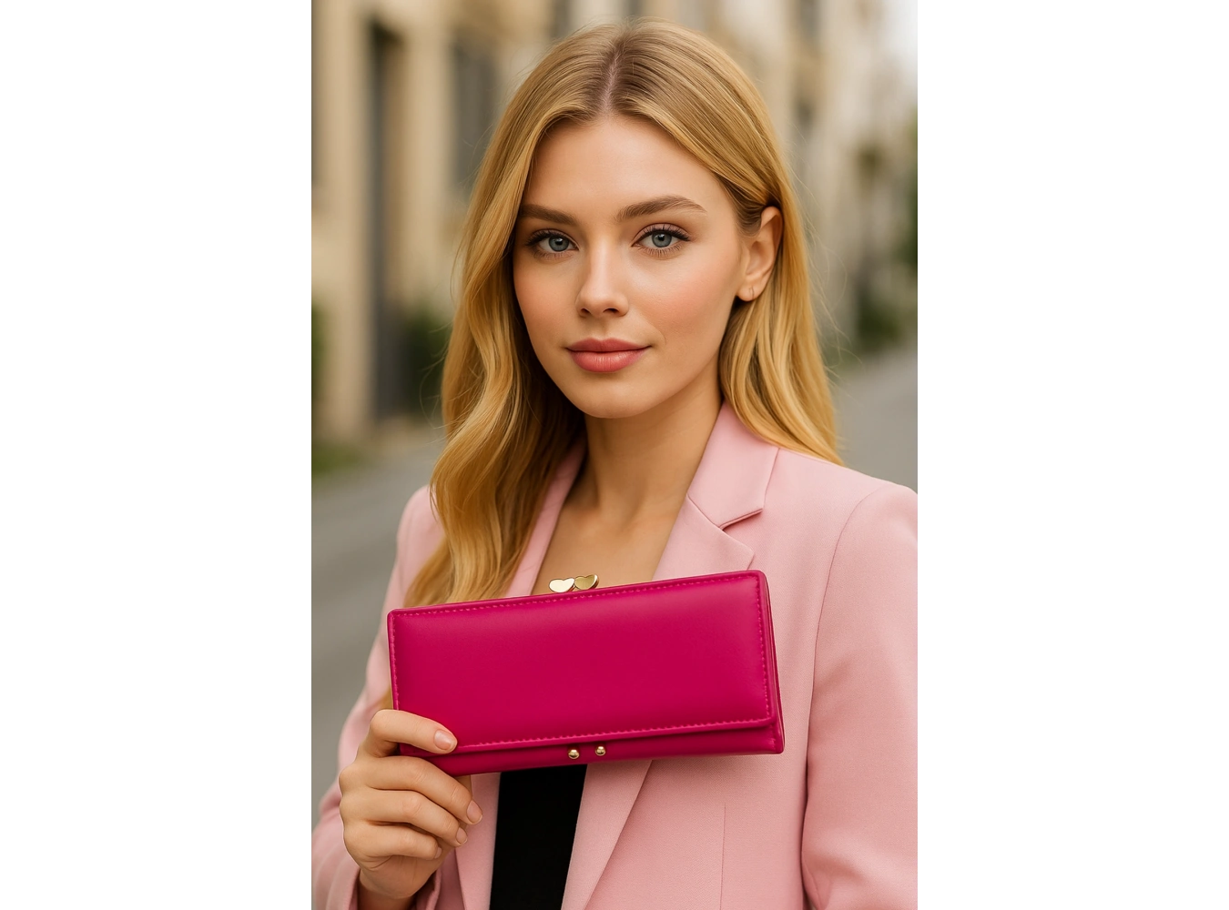 Koyu Pembe Renk Kalp Detaylı Kadın Cüzdan