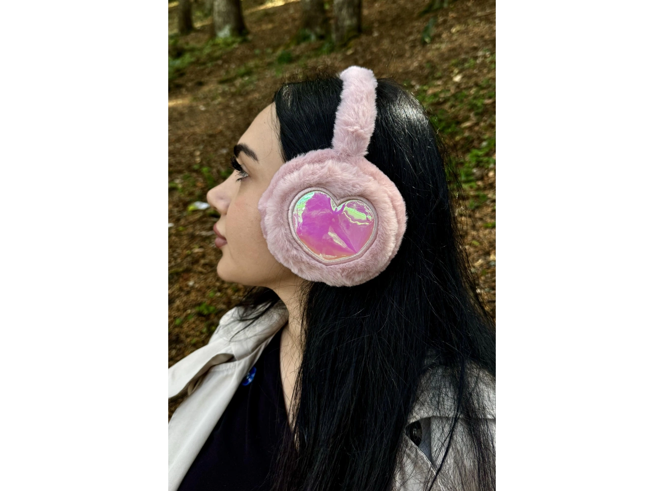 Koyu Pembe Renk Kalp Figürlü Peluş Kulaklık