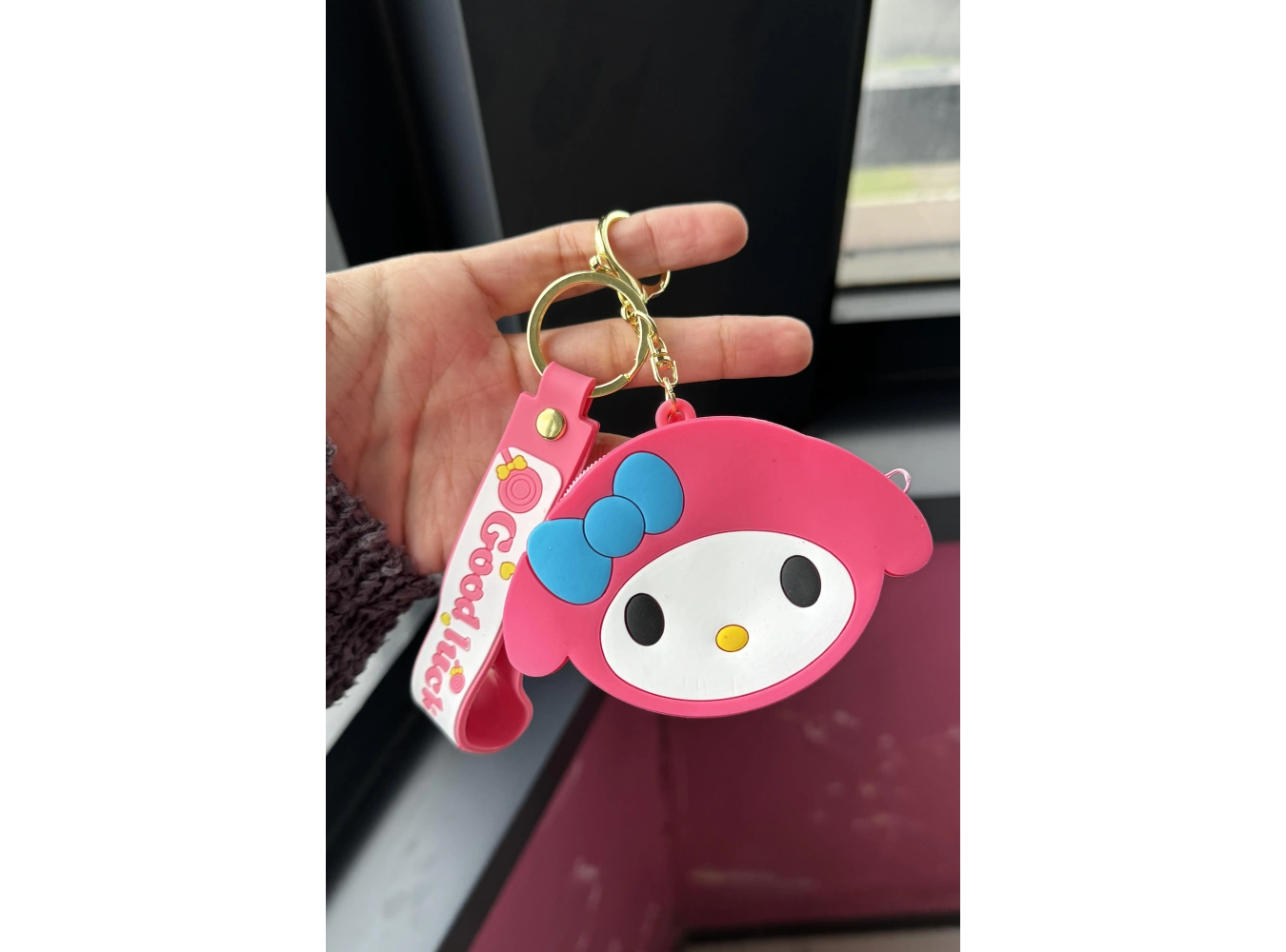 Koyu Pembe Renk Kedi Figürlü Anahtarlık/Cüzdan