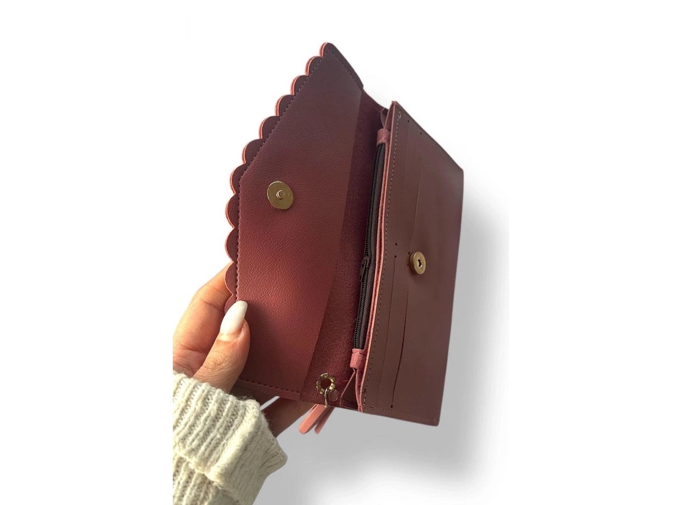 Koyu Pembe Renk Kedi Figürlü Deri Kadın Cüzdan