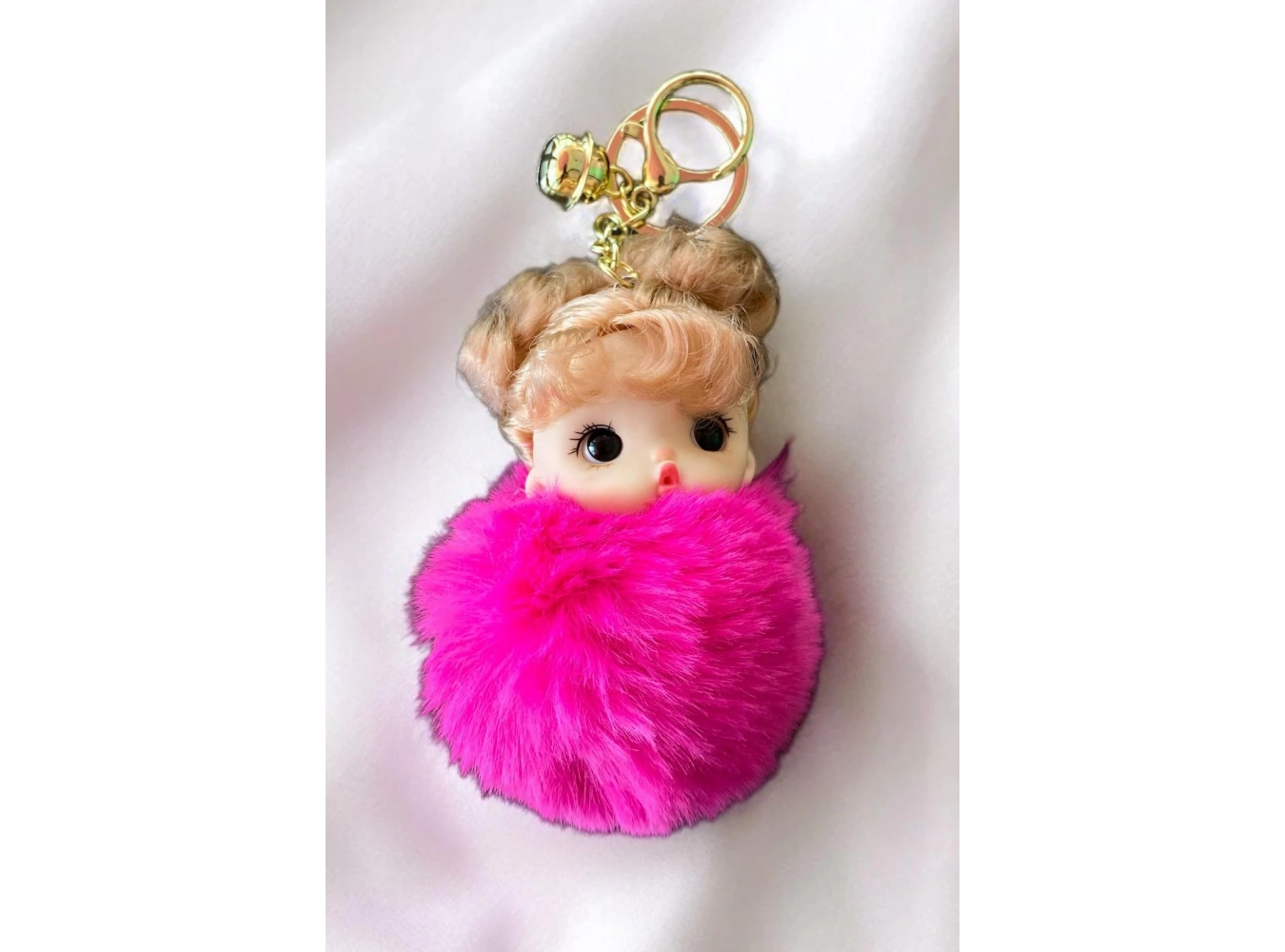 Koyu Pembe Renk Kız Figürlü Peluş Anahtarlık