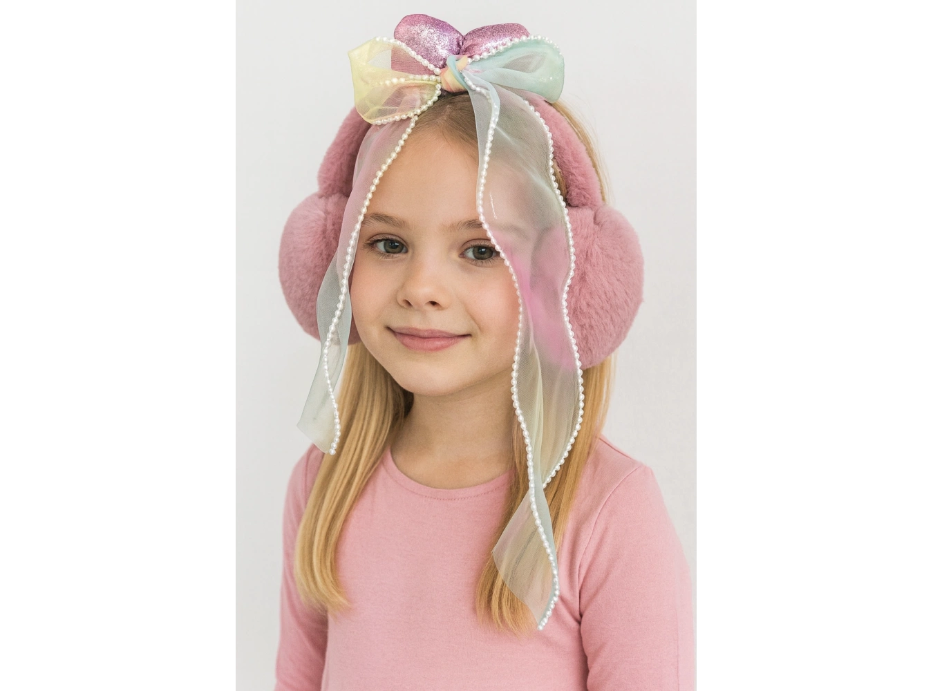 Koyu Pembe Renk Kurdele Figürlü Peluş Kulaklık