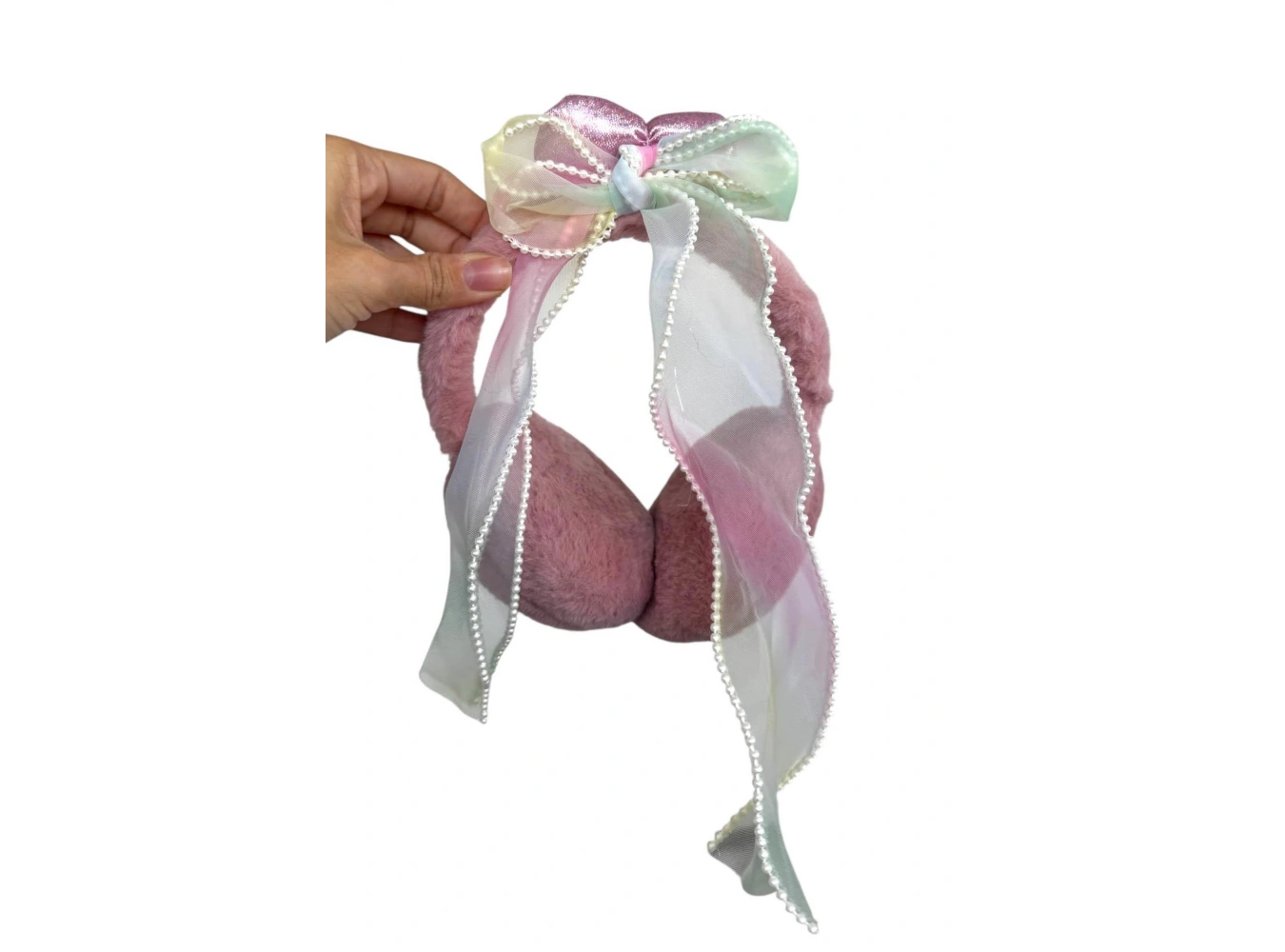 Koyu Pembe Renk Kurdele Figürlü Peluş Kulaklık