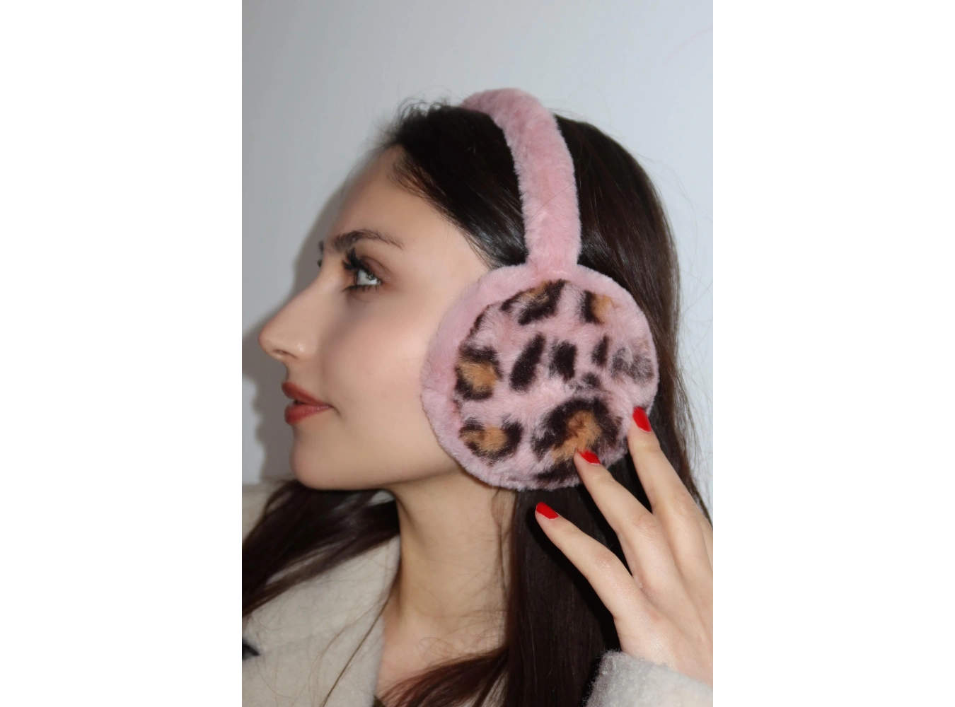 Koyu Pembe Renk Leopar Detaylı Peluş Kulaklık