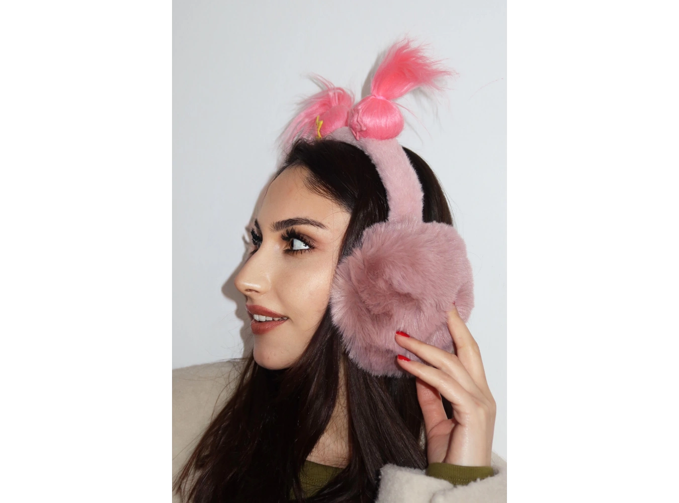 Koyu Pembe Renk Saç Detaylı Peluş Kulaklık