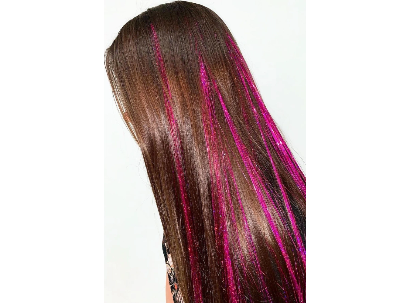 Koyu Pembe Renk Simli Yan Postiş Hair Tinsel Shiny Hair (50 Cm)