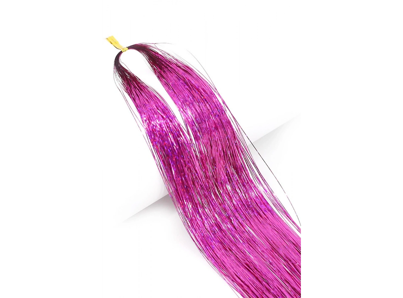 Koyu Pembe Renk Simli Yan Postiş Hair Tinsel Shiny Hair (50 Cm)