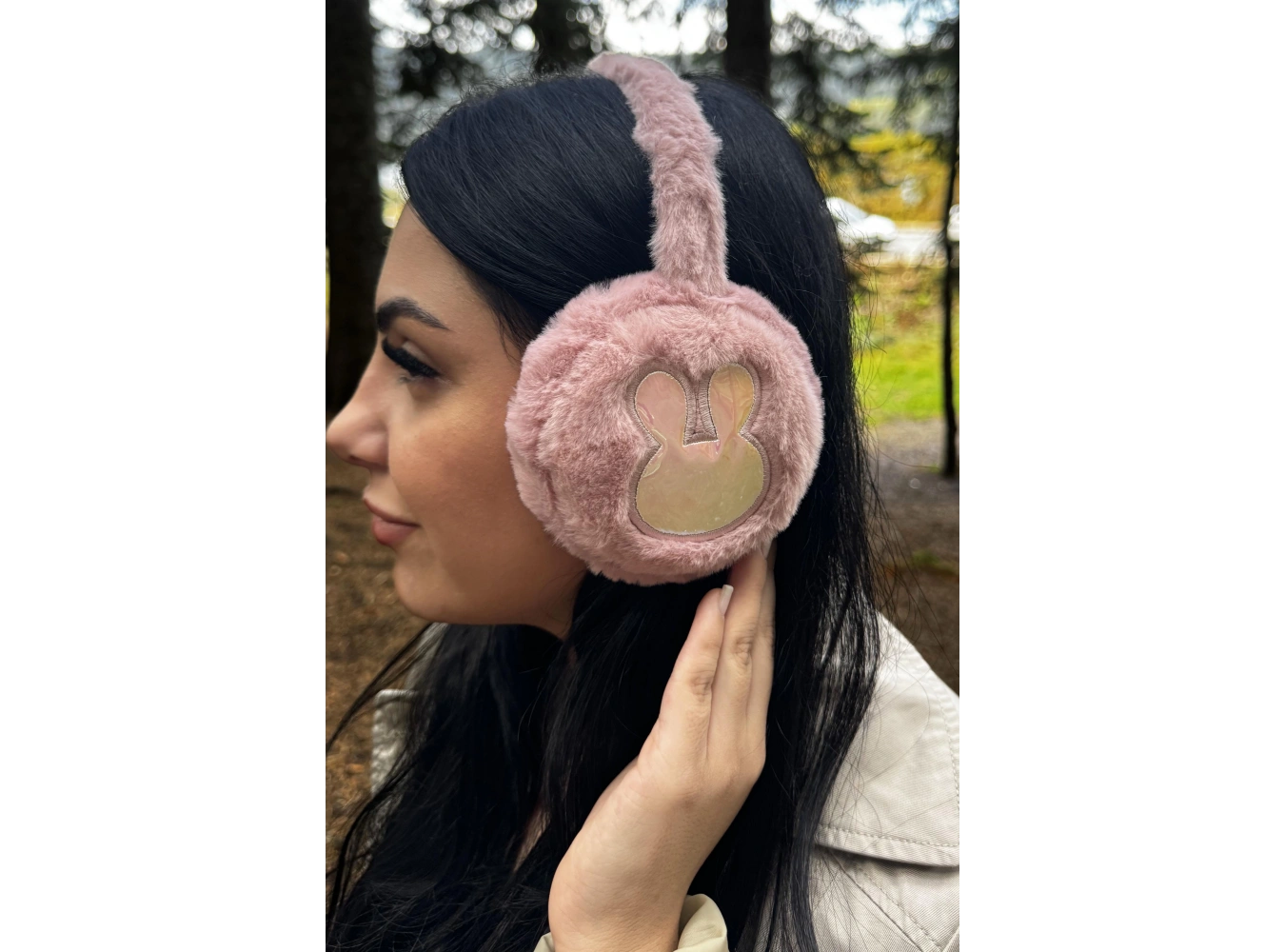 Koyu Pembe Renk Tavşan Figürlü Peluş Kulaklık