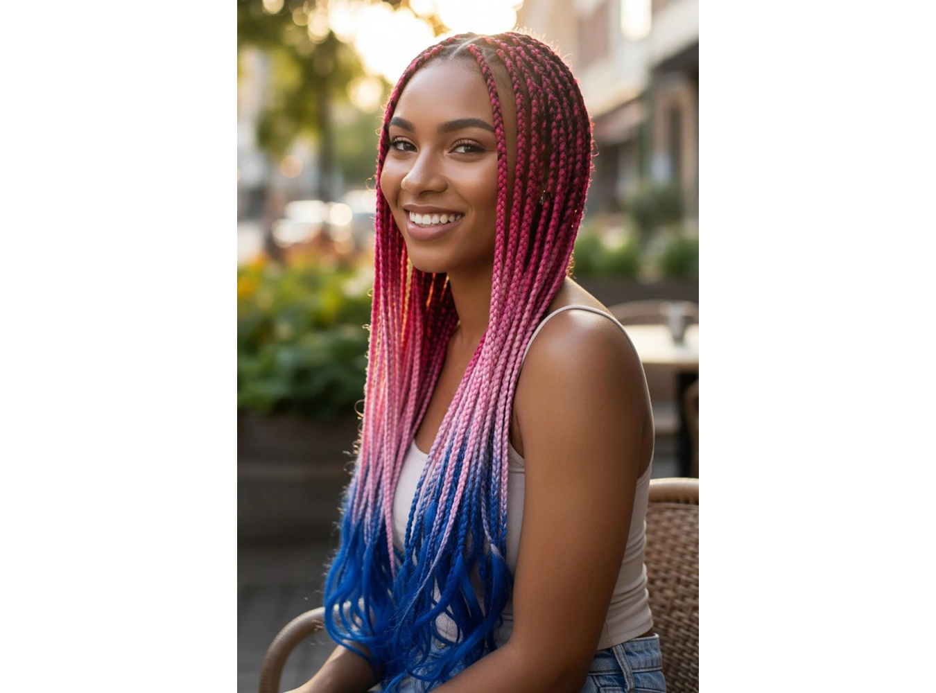 Koyu Pembe Üç Renk Ombreli Afrika Zenci Örgüsü Box Braid Sentetik Saç 60cm 100gr