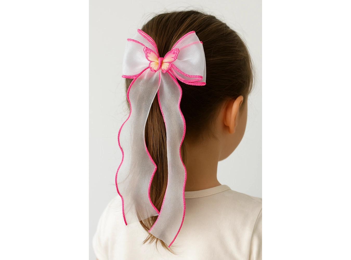 Koyu Pembe Ve Beyaz  Renk Kelebek Figürlü Otomat Toka