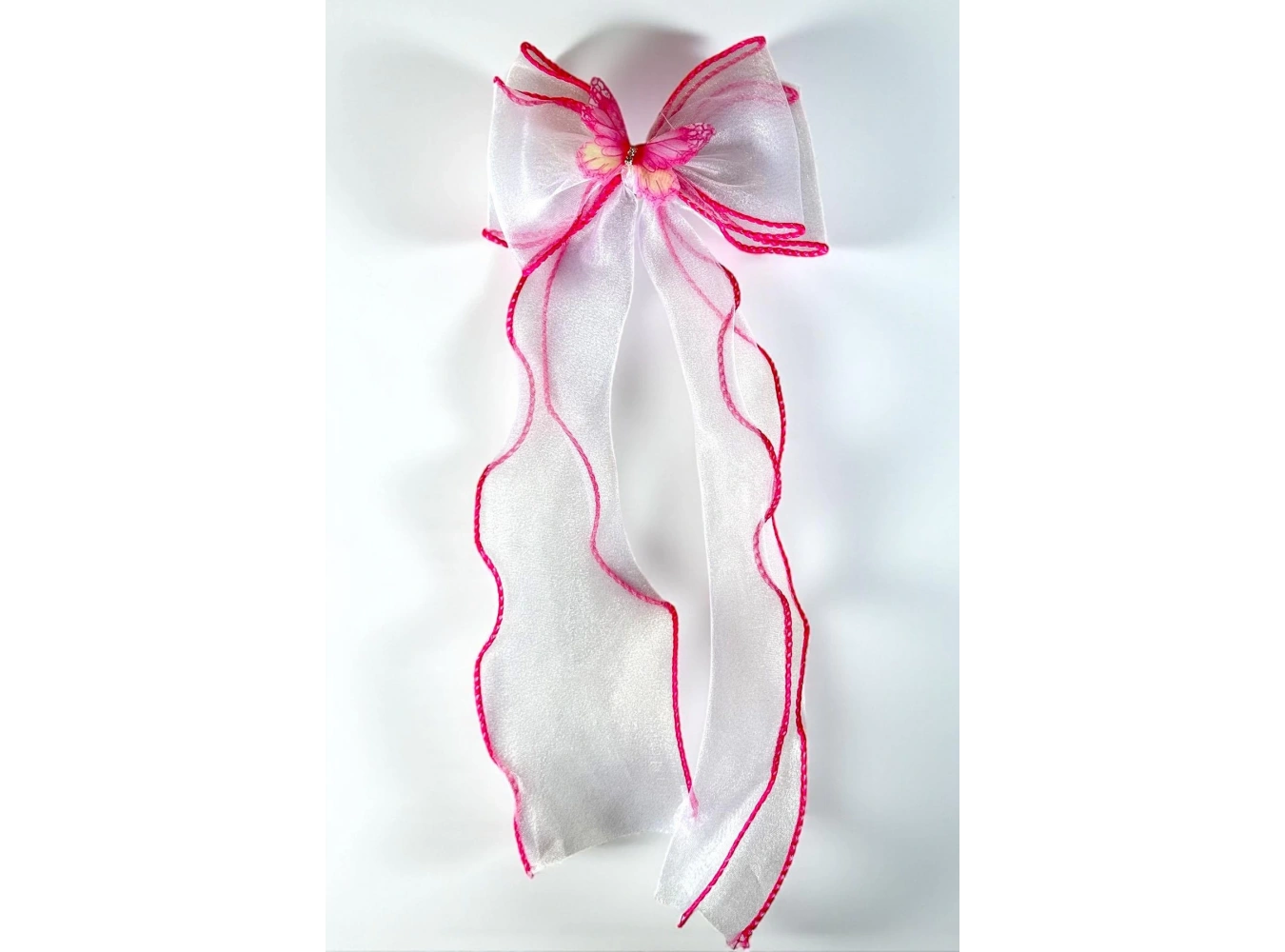 Koyu Pembe Ve Beyaz  Renk Kelebek Figürlü Otomat Toka