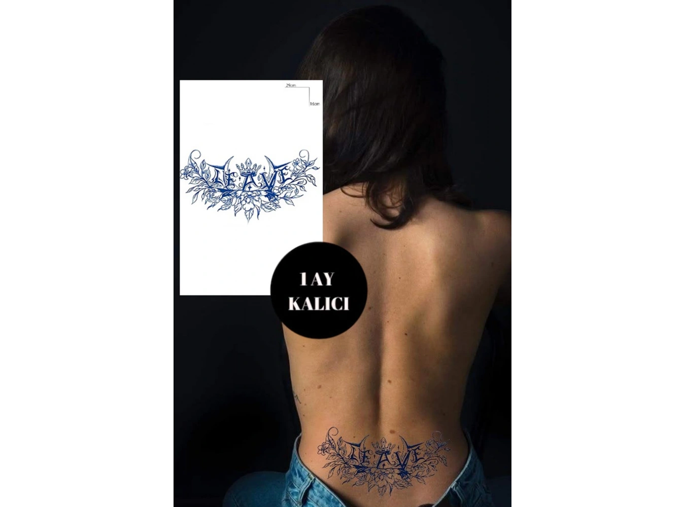 Kral Taç Figürlü Leave Yazılı 12 Saat Sonra Kararan Geçici Dövme Tattoo