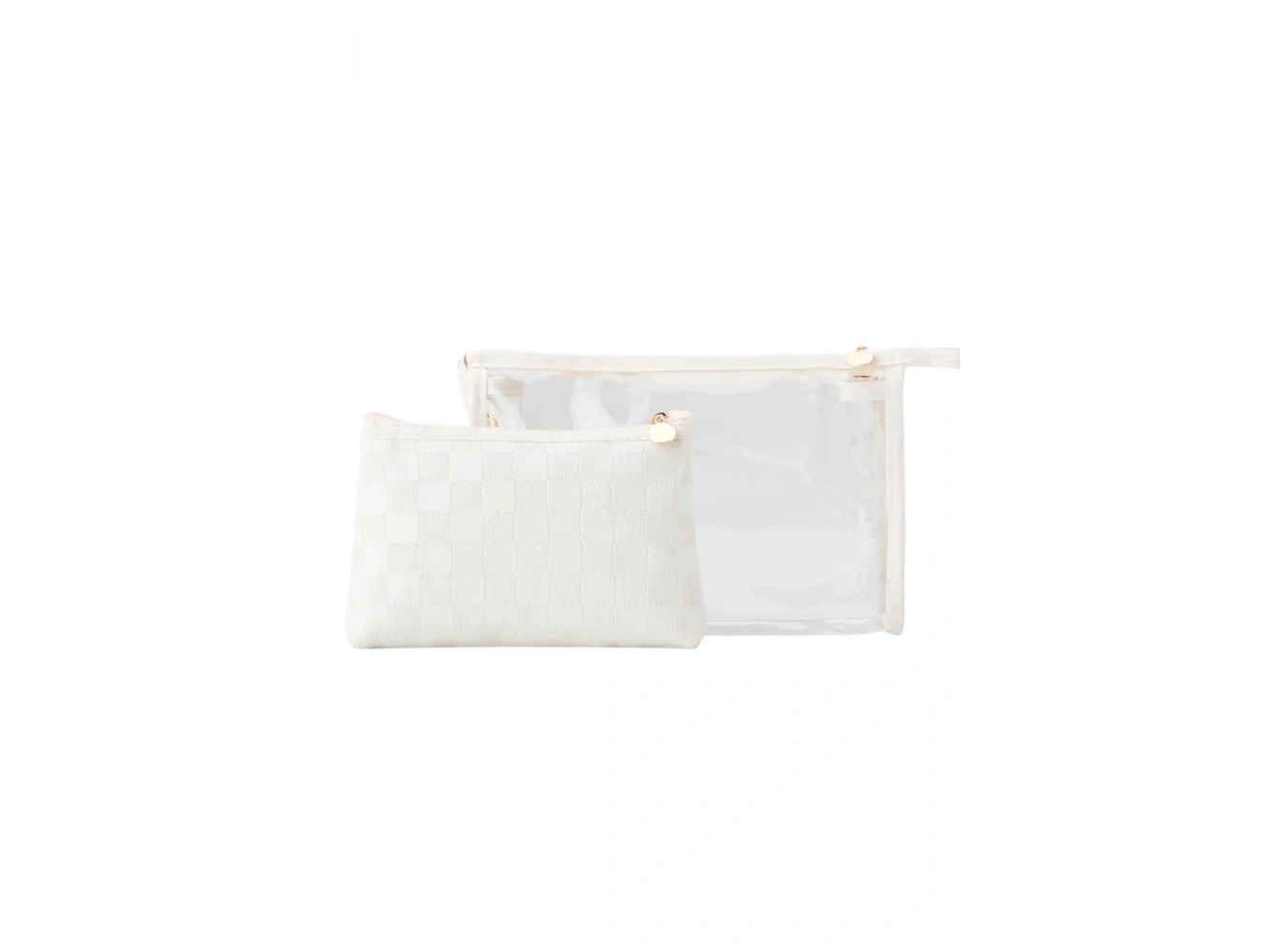 Krem Renk 2li Şeffaf Makyaj Çantası