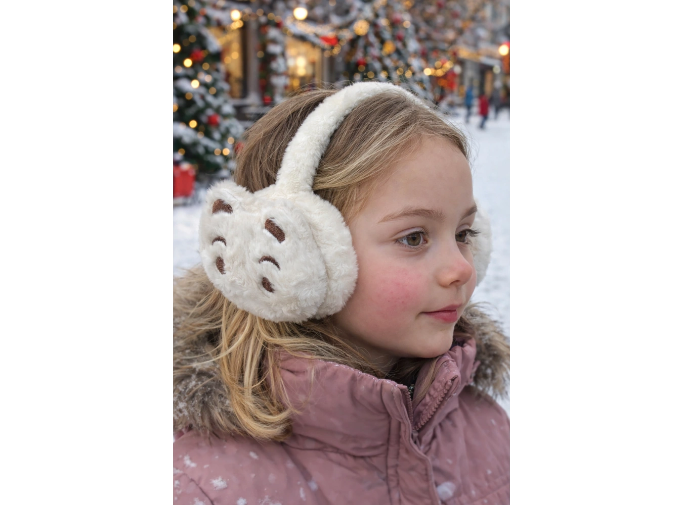 Krem Renk Ayıcık Figürlü Peluş Kulaklık