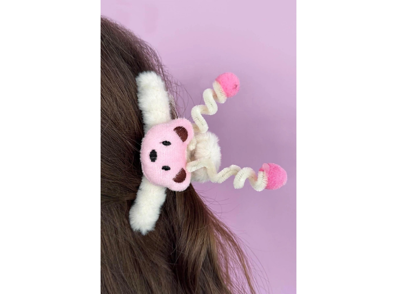 Krem Renk Ayıcık Figürlü Peluş Mandal Toka