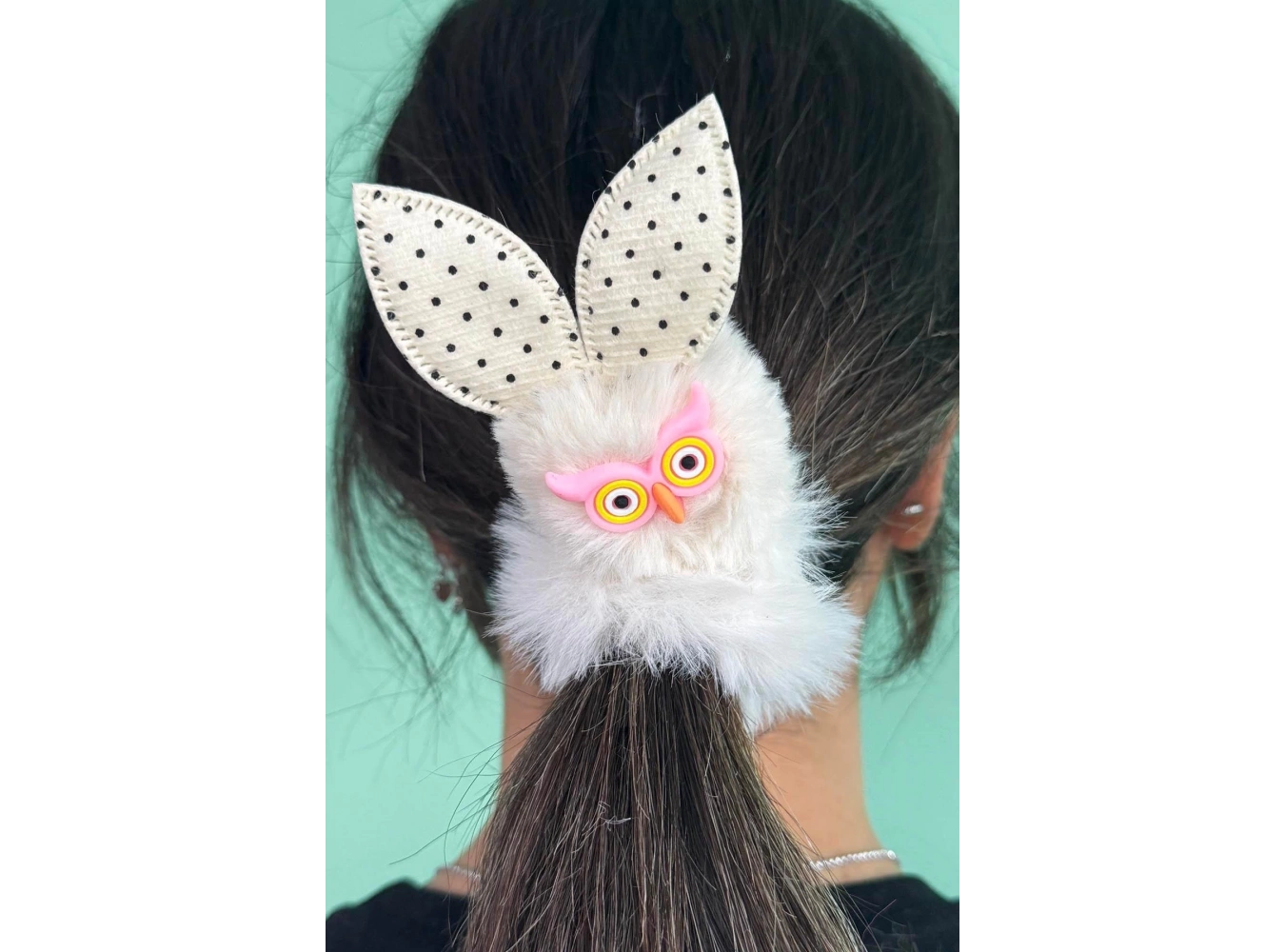 Krem Renk Baykuş Figürlü Peluş Simit Toka