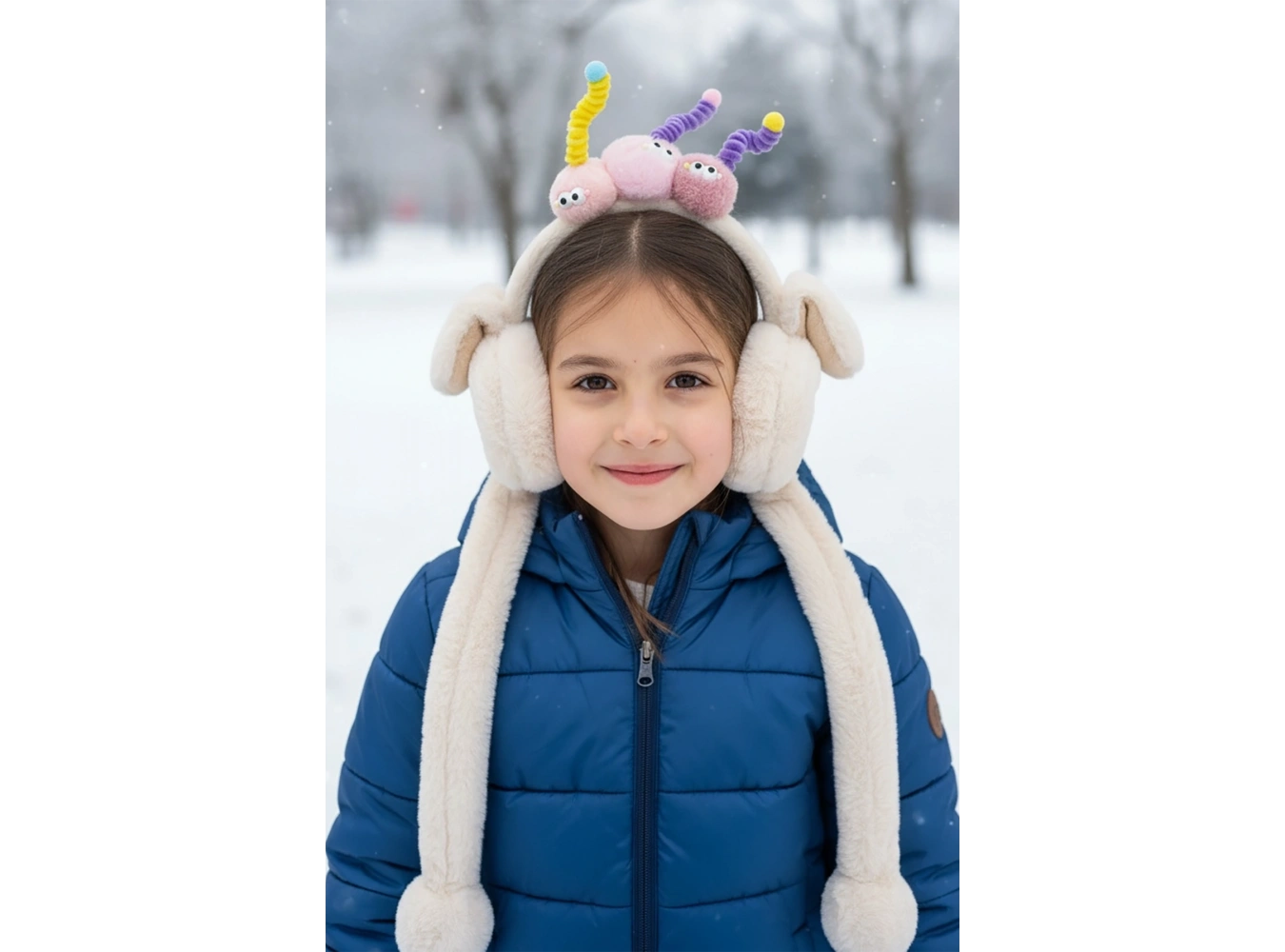 Krem Renk Canavar Figürlü Kulakları Oynayan Peluş Kulaklık