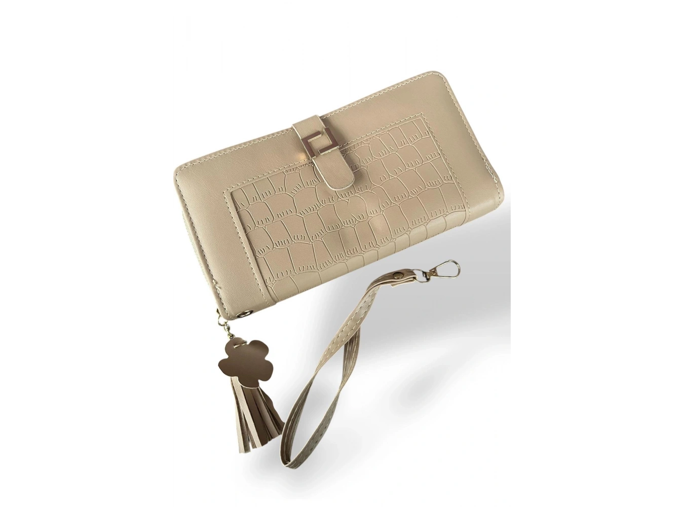 Krem Renk Deri Kadın Cüzdan