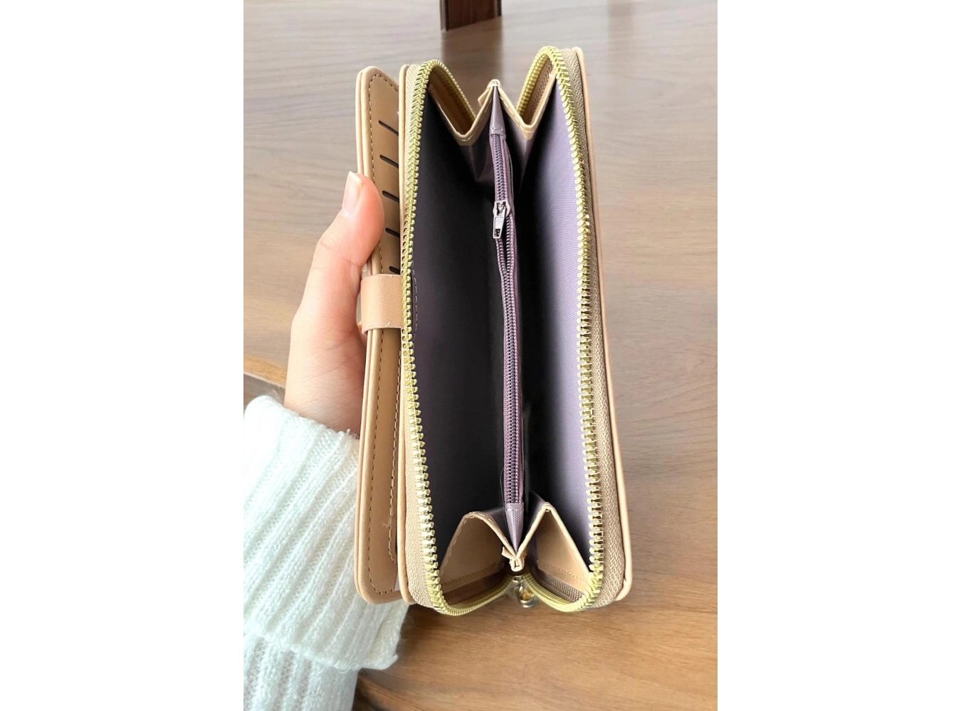 Krem Renk Deri Kadın Cüzdan