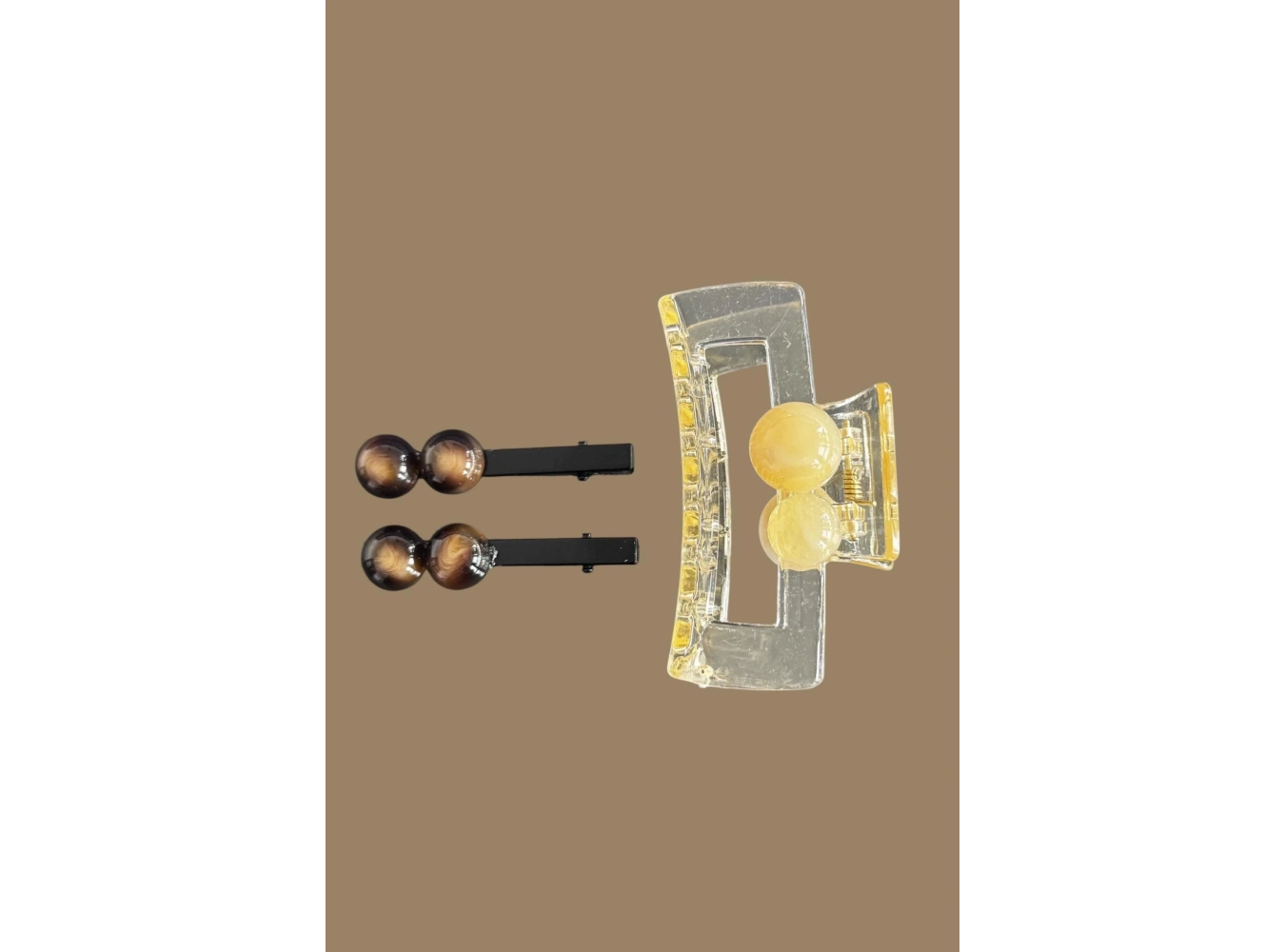 Krem Renk İnci Detaylı Yan Toka Ve Mandal Toka Set