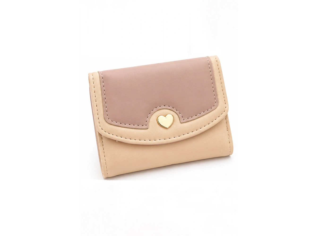 Krem Renk Kalp Figürlü Deri Kadın Cüzdan