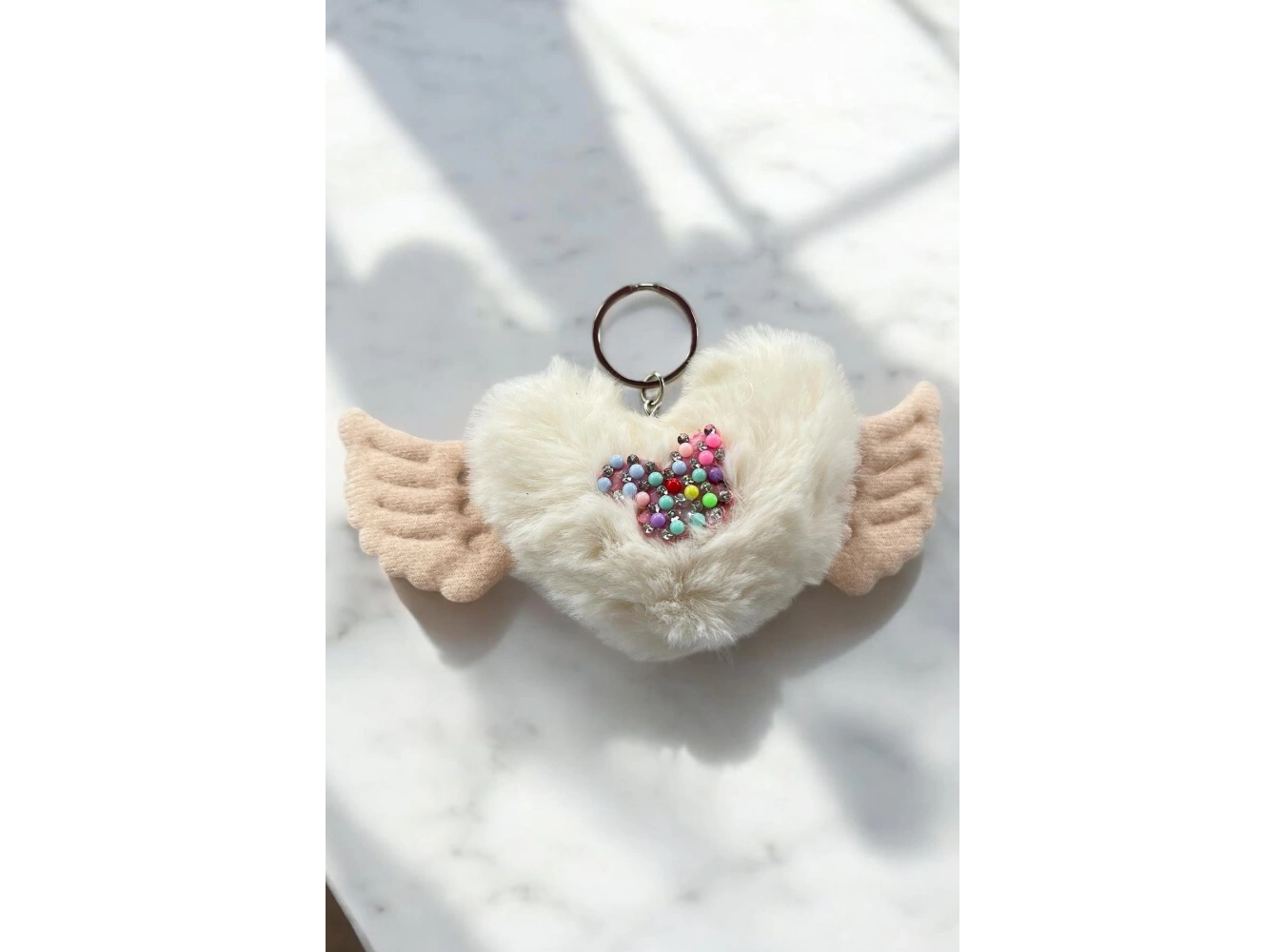 Krem Renk Karışık Figürlü Kelebek Detaylı Peluş Anahtarlık