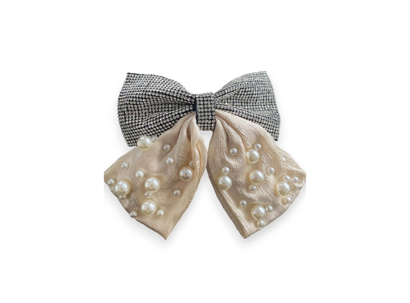 Krem Renk Kurdele Figürlü İnci Ve Taş Detaylı Otomat Toka