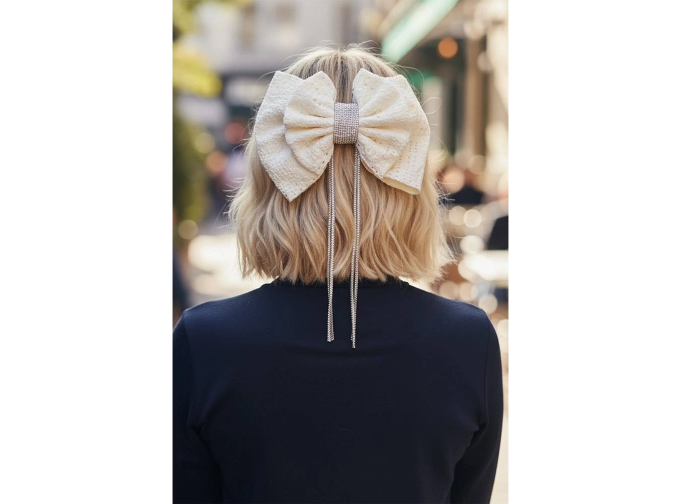 Krem Renk Kurdele Figürlü Taş Detaylı Otomat Toka