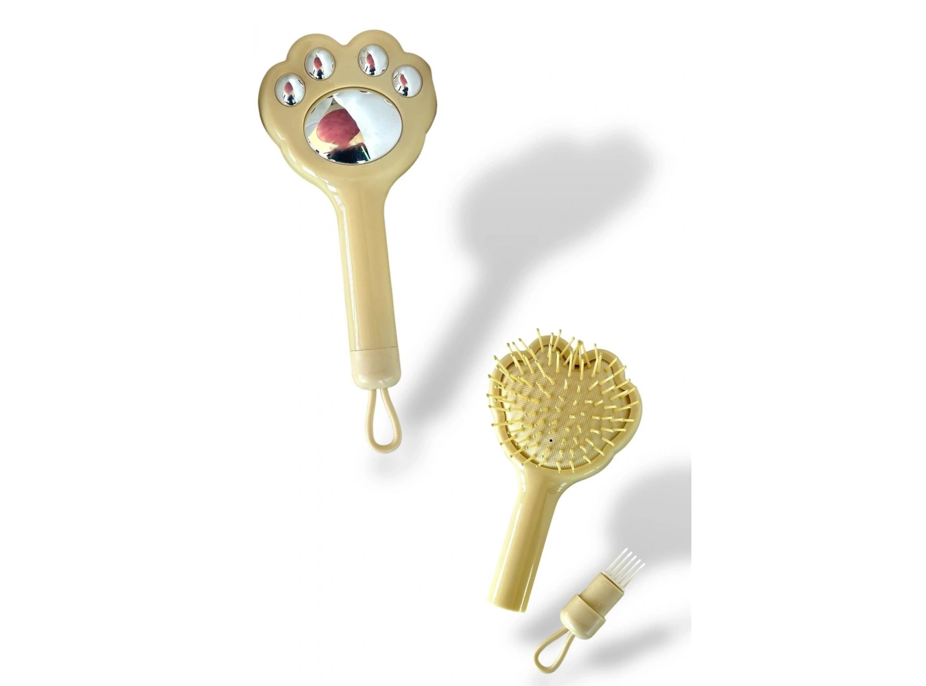 Krem Renk Pati Figürlü Saç Tarama Fırçası/ Tarak