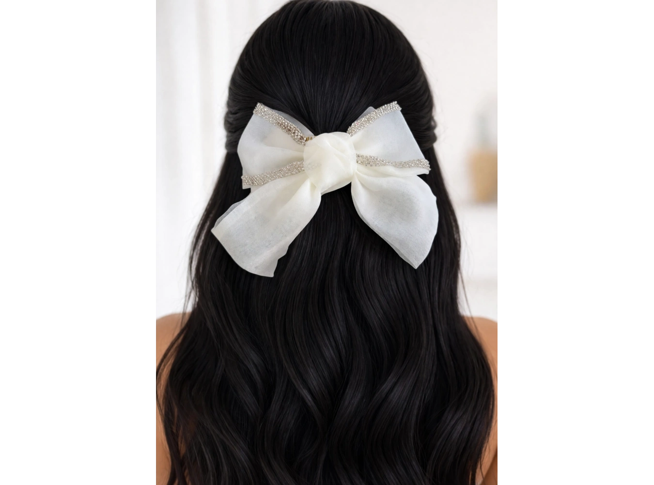 Krem Renk Taşlı Kurdele Otomat Toka