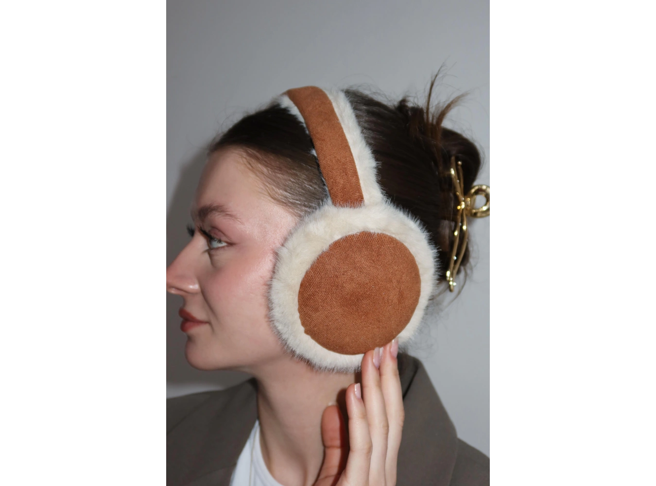 Krem Ve Kahve Renk Peluş Kulaklık