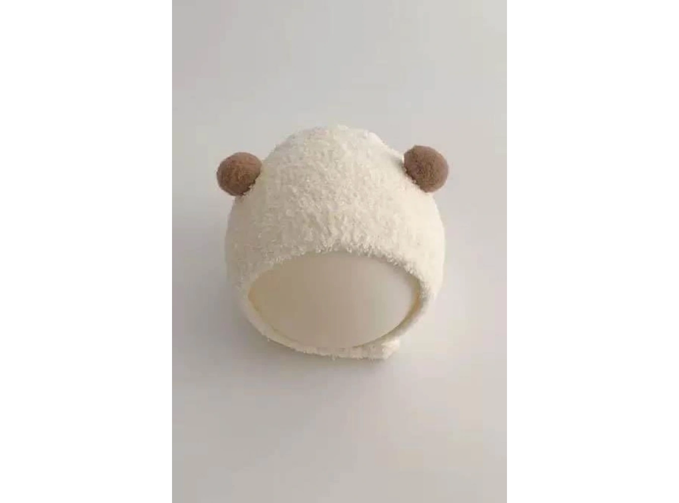 Krem Ve Kahve Renk Ponpon Detaylı Bebek Peluş Şapka