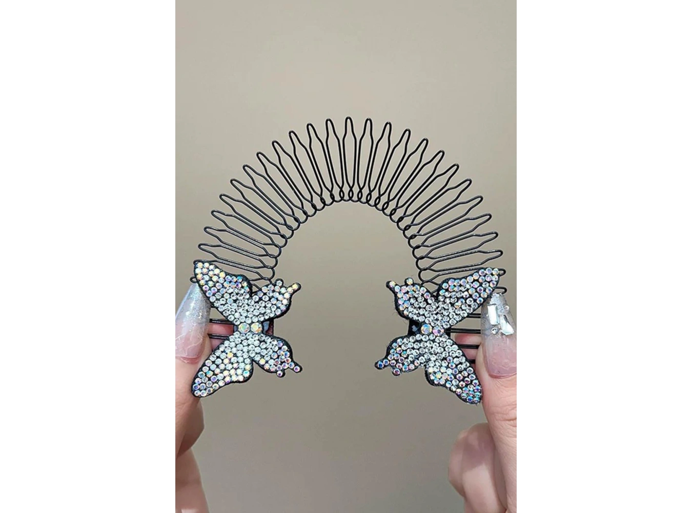 Kristal Taşlı Kelebek Figürlü Hayalet Toka Metal Yaylı Toka